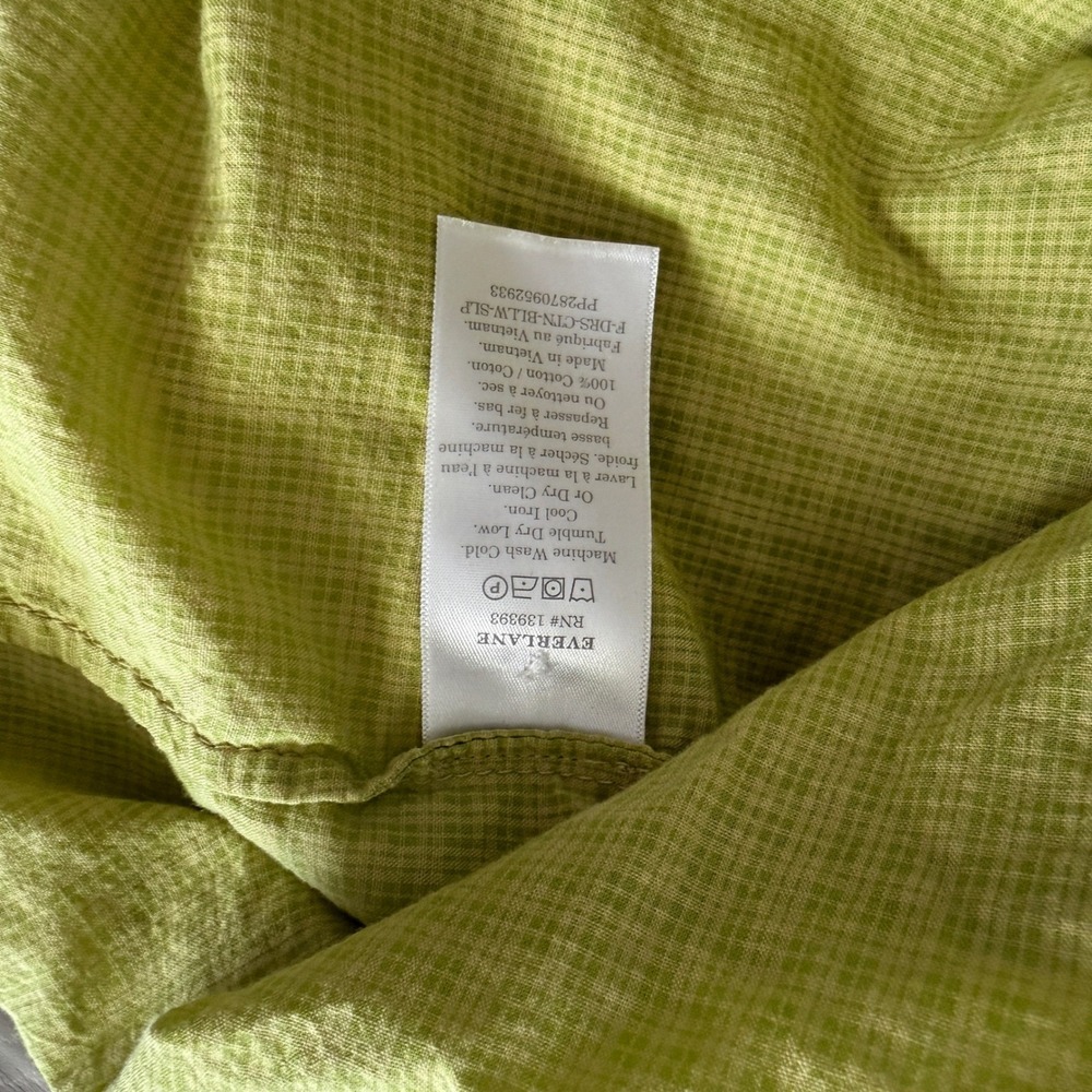 Everlane Billow Midi Dress Chartreuse Green Gingham Tiered Cotton Strappy Medium - Picture 5 of 6